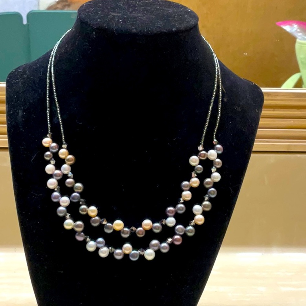 Double stranded freshwater pearl necklace.